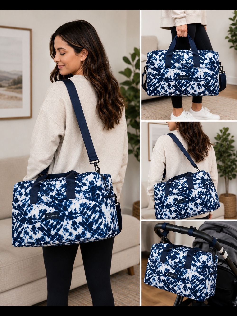 Vera Bradley Navy Blue White Tie-Dye Weekender Diaper Baby Beach Duffel Bag